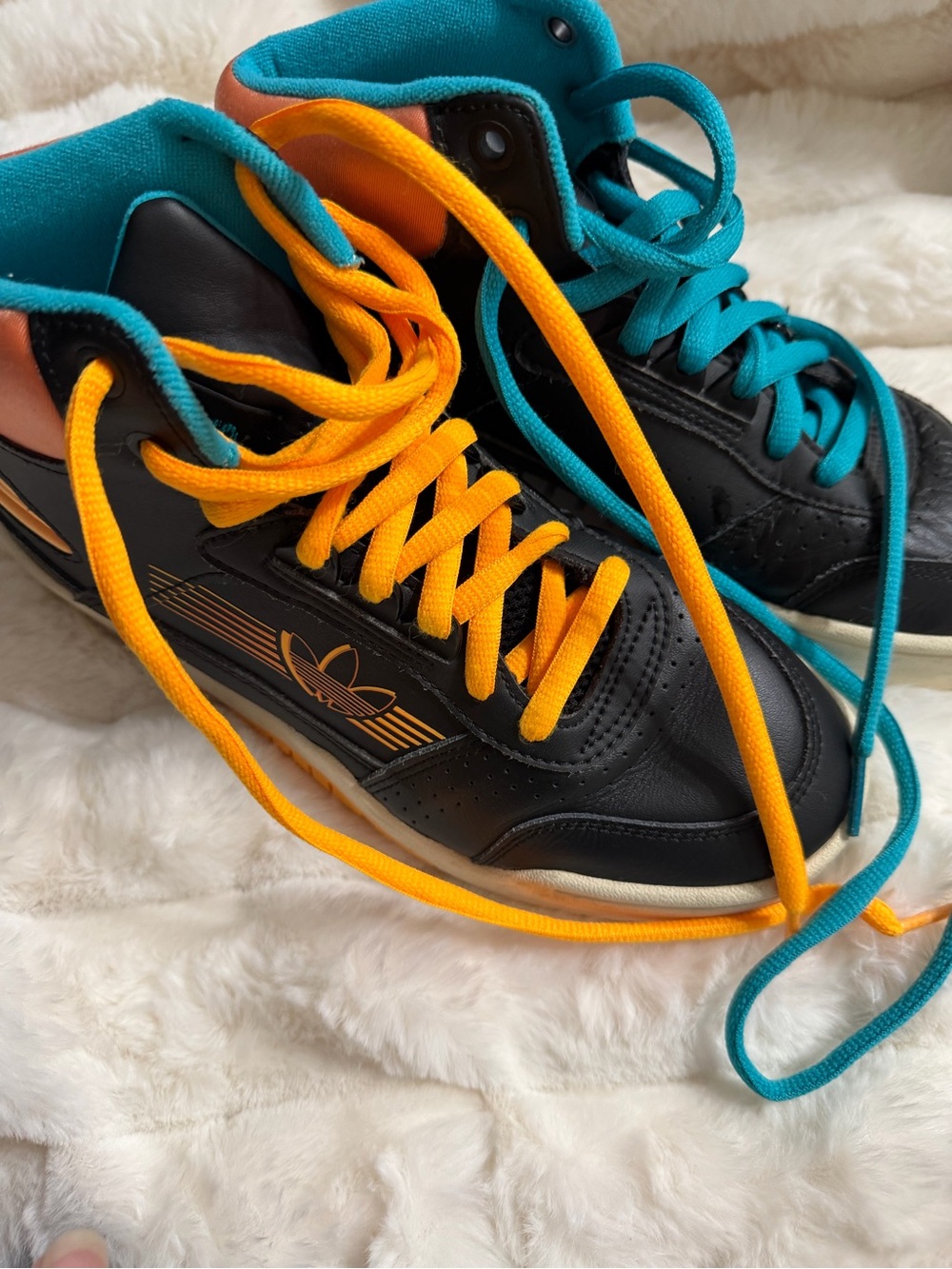 Adidas Original Carrerra EF6447 Black High-Top Sneakers w/Teal & Org Accent 7.0